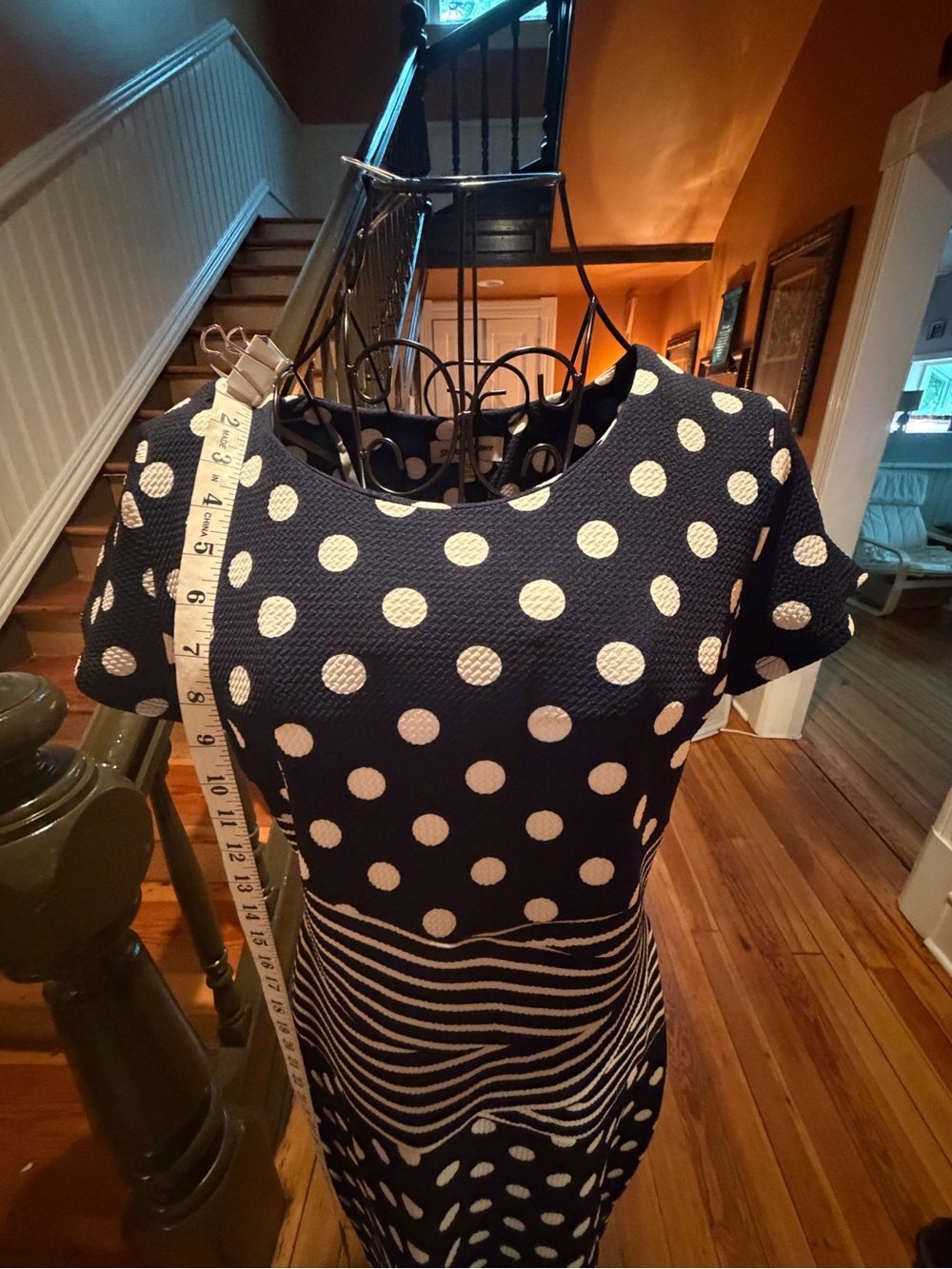 Shelby & Palmer Polka Dot Midi Dress with Striped Waist Detail - Picture 5 of 11